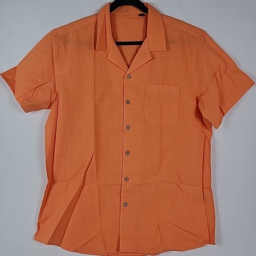 NEW Flex Men's Luxury Collection Designed in Italy Short Sleeve Coral Shirt Sz L